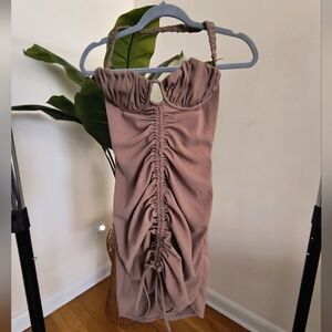 PrettyLittle Thing Brown Corset Ruched Halter Mini dress Size 6